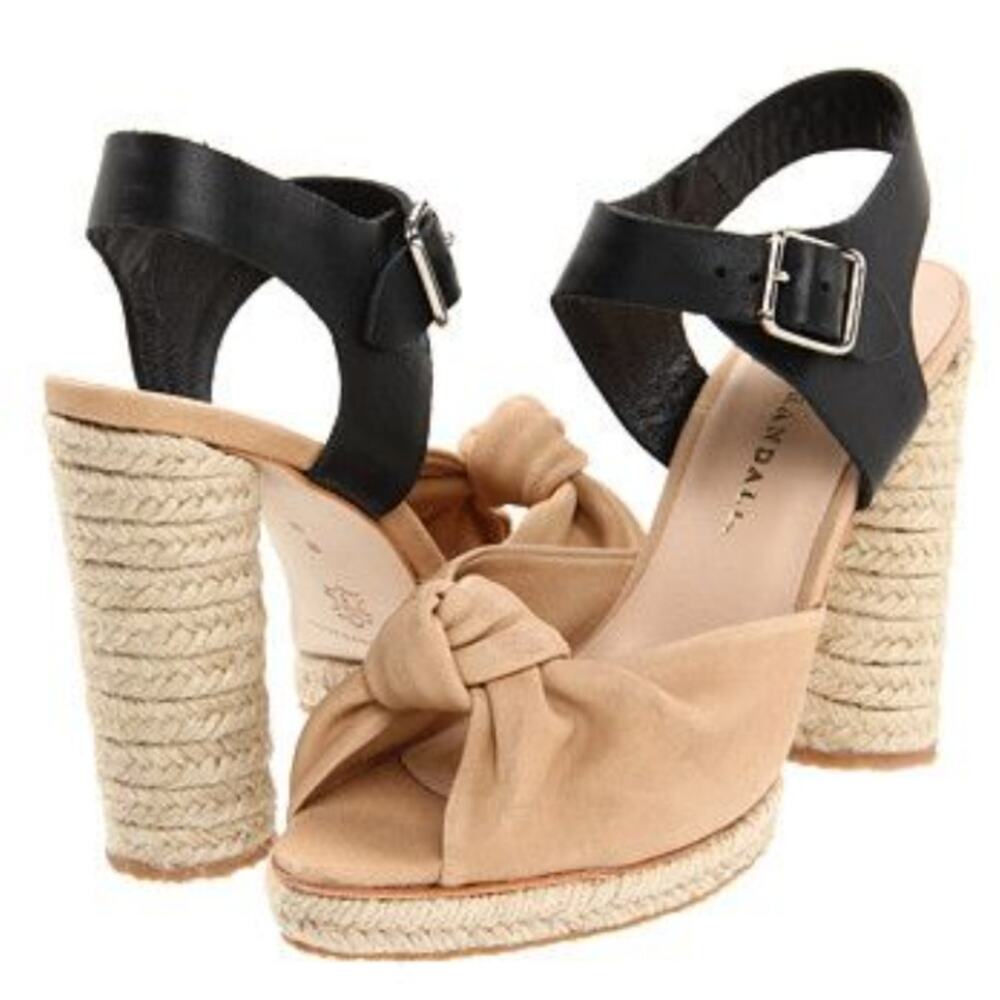 Loeffler Randall Tan Leather Chunky Espadrille Rope High Heel Shoes 9